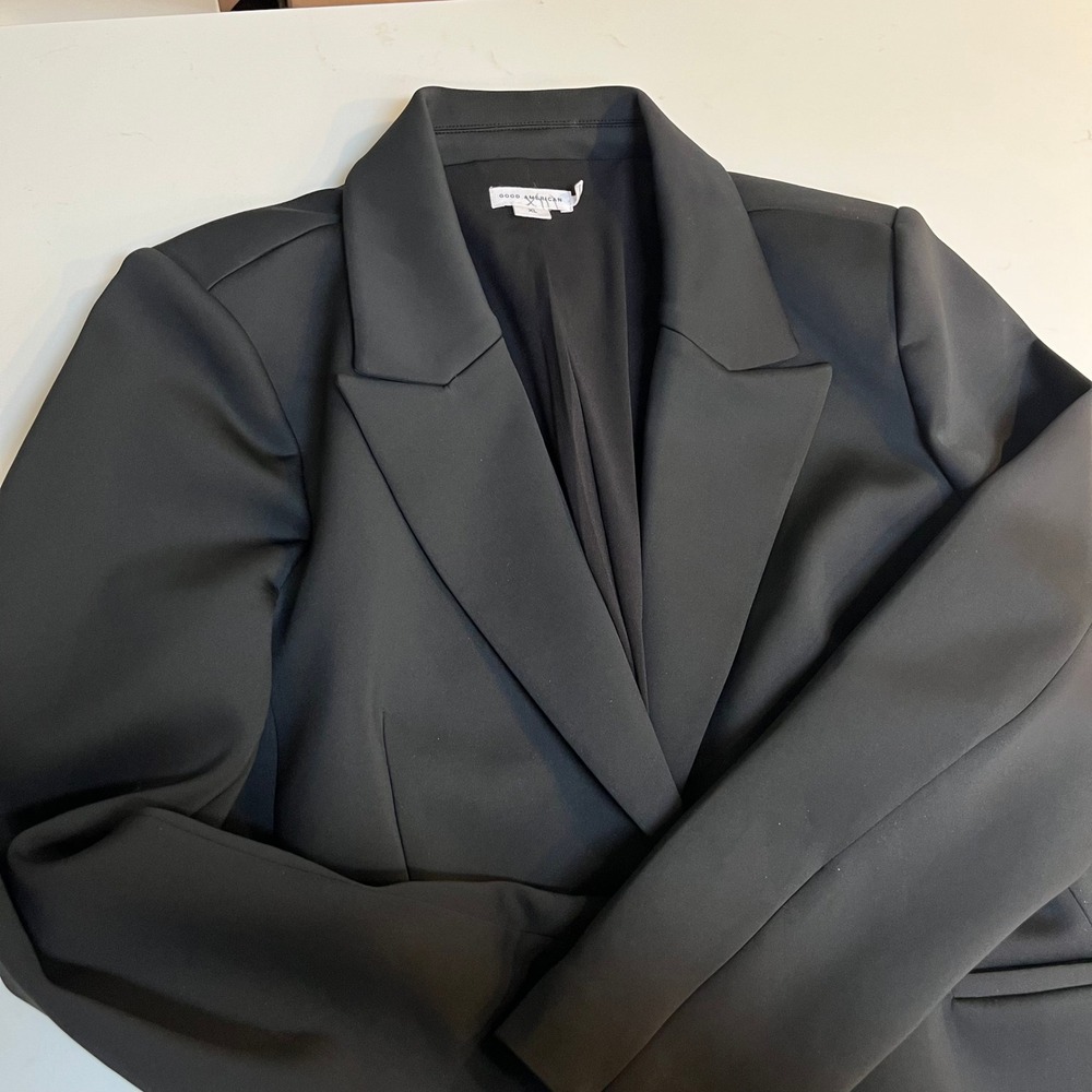 Good American Black Scuba Single Button Blazer Jacket Zip Cuffs Womens‎ XL LKNW - Picture 9 of 16
